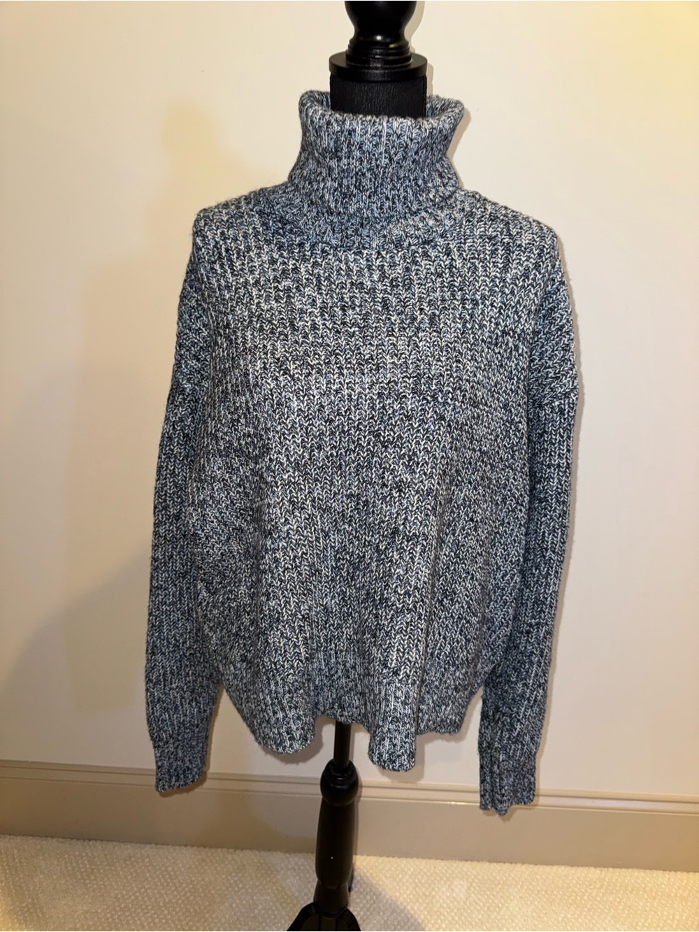 Marled Blue and White Turtleneck Sweater